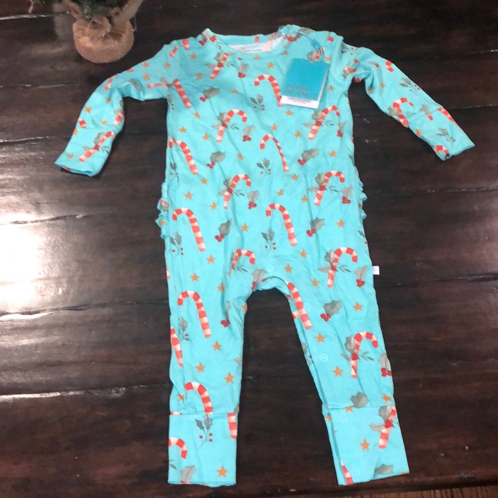 Posh Peanut Peppermint Long Sleeve Ruffled Romper
